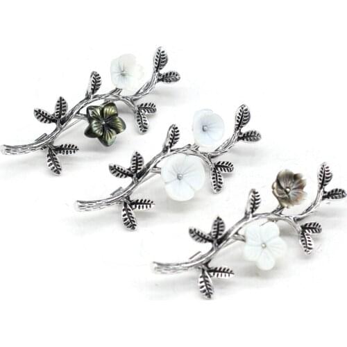 Natural Shell Brooches Exquisite Shell Flower Alloy Twig Shell Pendant Charms for Jewelry Making Decoration Party Wedding Gift