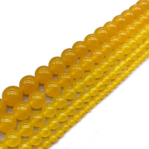 Natural Stone Yellow Chalcedony Crystal Quartz Stone Round Smooth Loose Spacer Beads For Jewelry Making DIY Necklace Bracelet