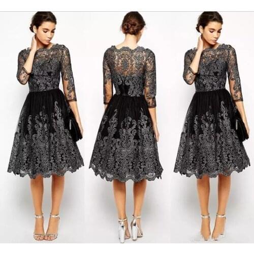 Cheap A Line Mother Off Bride Dresses Jewel Lace Appliques Long Sleeves Illusion Knee Length Plus Size Mother Of The Bride Dress