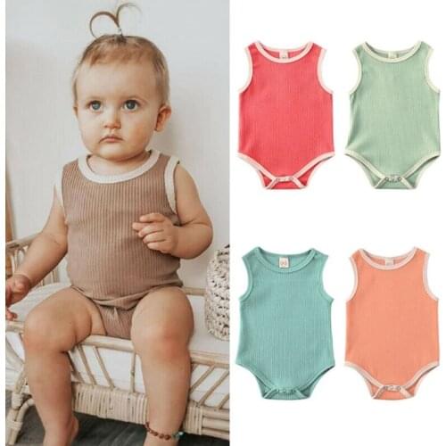 Newborn Baby Girls Bodysuit Candy Color Sleeveless Cotton Soild Baby Vest Summer Children Clothes Tops Cute Jumpsuit 0-2Y New