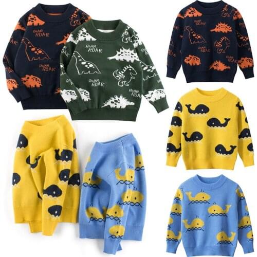 Autumn Winter 2021 New Baby Boys Sweater Cartoon dinosaur Thicken Children knitted Clothes Kids Pullover Jumper Toddler Sweaters