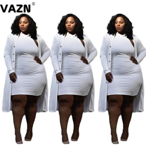 VAZN 2021 Hot Sales High-end Elegant Sexy Holiday White Full Sleeve X-Long Cloth Top Mini Dress Skinny Women 2 Piece Set