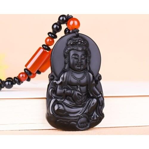 Natural Obsidian Pendant Jewelry Fine Jewelry Puxian Bodhisattva Exorcism Transshipment Bodhisattva Crystal Necklace Pendant p