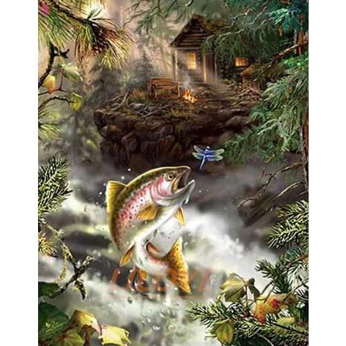 Full Square/Round 5D DIY Diamond Painting Forest Fishing Pictures 3D Embroidery Mosaic Cross Stich Kits Art Stickers Decor DF528