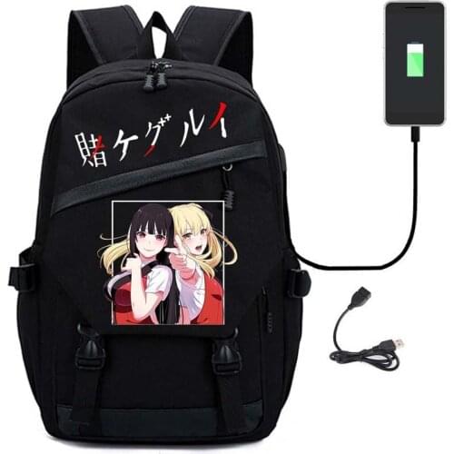 Kakegurui Backpack Jabami Yumeko Anime Japanese Style Fashion Unisex Multifunction USB Charging Laptop Shoulder Travel Bags
