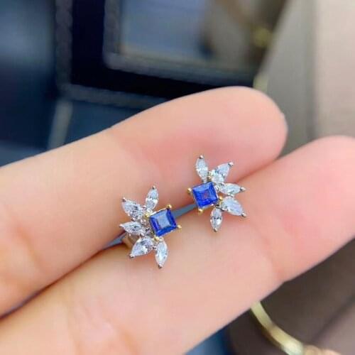The Best Gift For Your Girl Friend 100% Real Natural Sapphire Earring 925 Sterling Silver