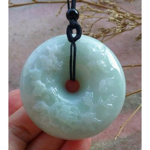 Certified Green Natural A Jade jadeite Pendant Butterfly Flower Circle