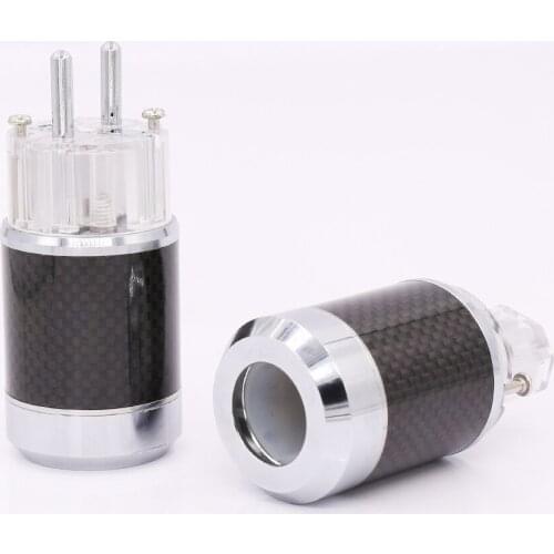 Pair Carbon Fiber Rhodium Plated EU Schuko Power Plug Male Female Power Connector hifi