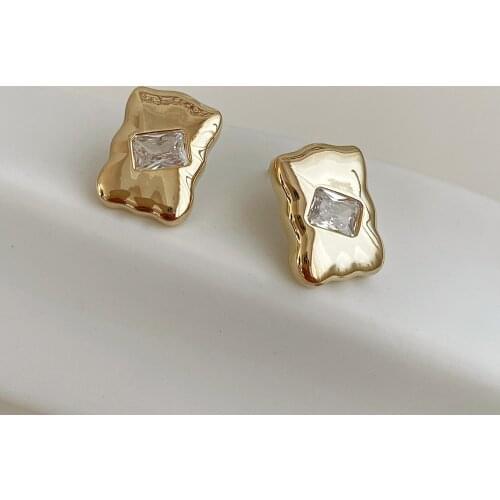 SRCOI Irregular Square Minimalist Stud Earrings Pave Zircon Small Geometric Metal Nickel Free Earrings Women Fashion Jewelry