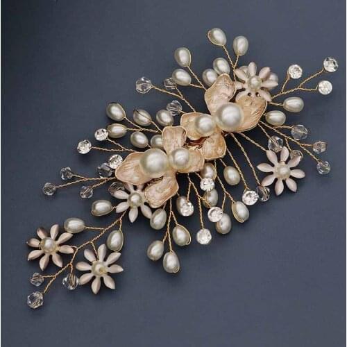 Wedding Headpeice Handmade Faux Pearl Rhinestone Hair Grip Alloy Flowers Shaped Hair Pin Bride Wedding Hair Accessory XH