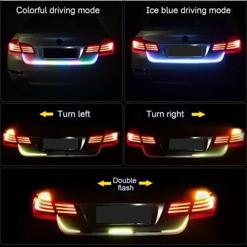 12V 1.2M RGB Car Rear Trunk Tail Light Dynamic Streamer Reverse Warning LED Strip Auto Additional Break Trun Signal Lamp