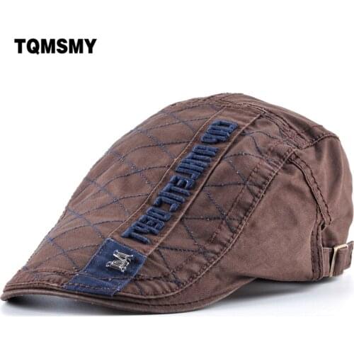 TQMSMY 2018 Autumn Cotton Berets Caps For Men Casual Peaked Caps grid embroidery Berets Hats Breathable Casquette Cap TMS80