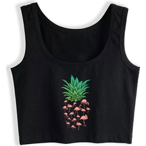 Crop Top Female pineapple flamingo Design Vintage Print Tops Women