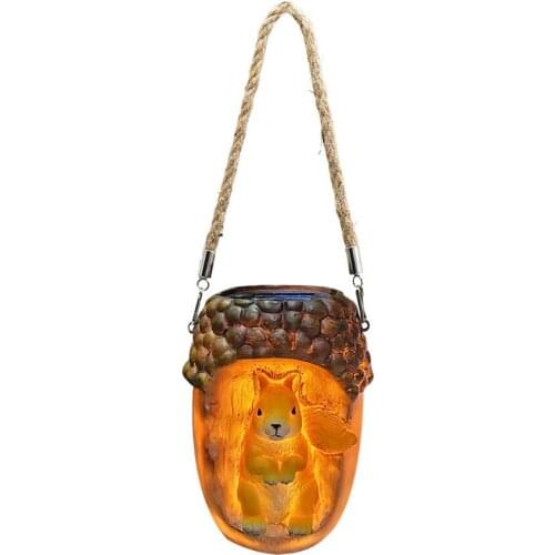 Outdoor Solar Squirrel Hanging Light Garden Decorative Lamp With Hemp Rope Small Animal Statue Cone Shaped Landscape LED Lamp