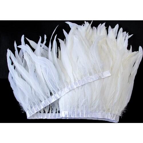 High quality Angel White Chicken Feather Ribbon Fringe Natural Pheasant Feather Trim Wedding Plumes Dress/skirt Decoration Craft
