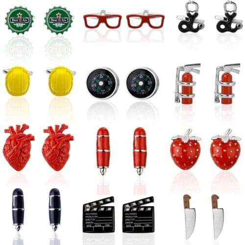 Hot sale 2018 Fashion Cufflinks Superher Daily life designs Strawberry safety hat glasses men brand cufflinks whoelsale&retail