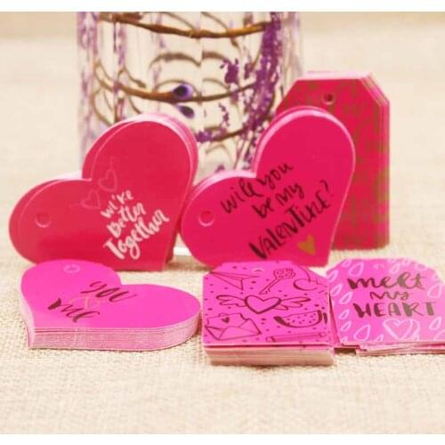 Zerong heart shape gift label tag , Thank you wedding my love tag .pink jewelry tag card .Lovey marriage label tag card 100pcs