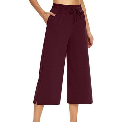 2021 New Autumn Women Pants Wide Leg Solid Color Soft Drawstring Pockets Elastic Waist Women Capri Pants Streetwear штаны