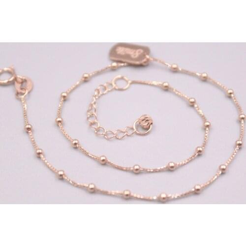 Au750 18K Rose Gold Anklet Womans Carved Beads Chain 1.8mm Beads Womens Loving Heart Link Anklet 21.5+2.5cmL