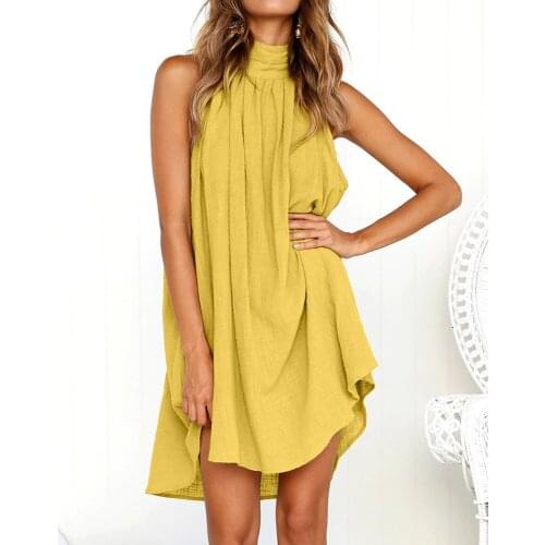 Womens Dress 2021 Bohemia Holiday Solid Irregular Dress Ladies Summer Beach Sleeveless Party Dress Plus Size Off Shoulder Dress