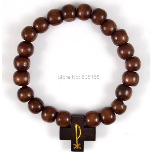 12x Dark Brown Labarum The Chiro Cross Wood Charm Bracelets Catholic Christian Orthodox Fashion Religious Jewelry