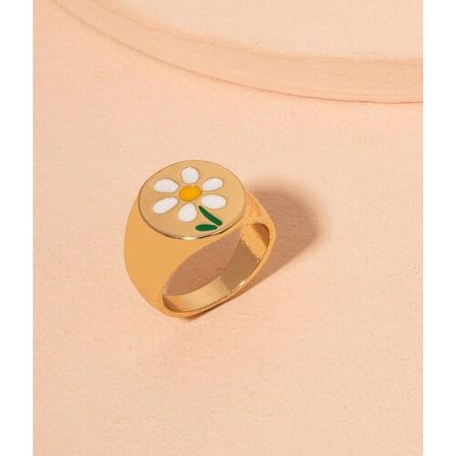 2021 Ins Trendy Gold White Enamel Flower Minimalist Knuckle Finger Rings Korean Fashion Women Party Jewelry