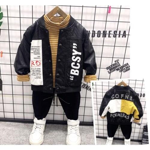 Hot style 2020 spring Autumn baby boys clothing set kids PU Leather coat+T-shirt+jeans 3pcs/sets children suits 2-6years