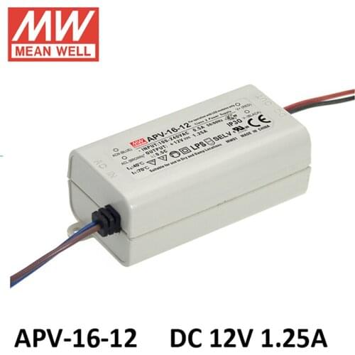 Meanwell 12V constant voltage Led drive APV-16-12 single output 15W 12V 1.25A Switching power supply