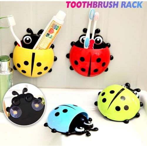 Extra Size 14cm Plastic Toothbrush Holder Cute Ladybird Toothbrush Rack Bathroom Cartoon Wall Suction Holder Organizer For Home
