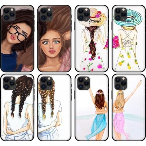 Black tpu case for iphone 5 5s se 2020 6 6s 7 8 plus x 10 XR XS 11 12 mini pro MAX back Girls Brunette Blonde Best Friends BFF