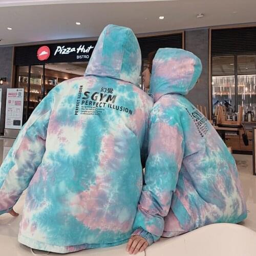 Mens Couple Parkas 2021 New Winter Men Parka Men Warm Winter Coat Men Thicken Zipper Tie-Dye Casual Oversized