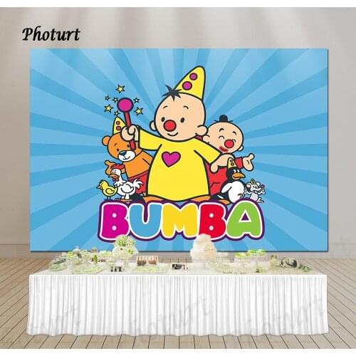 PHOTURT Bumba Photography Backdrop Kids Baby Shower Birthday Party Background Bear Chicken Blue Stripe Vinyl Photo Studios Props