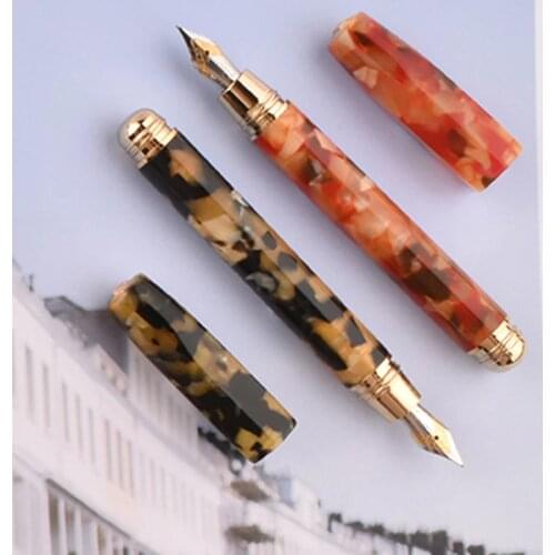 Fuliwen Elegant Marble Celluloid Fountain Pen Rhombus Beautiful Ice Flower Iridium M Nib Business Writing Gift Pens New