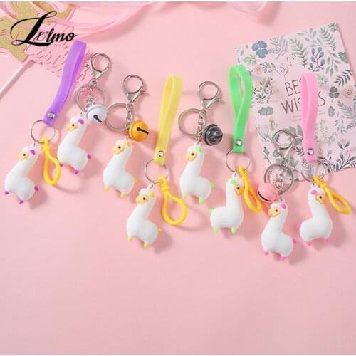 Korean Cartoon Alpaca Keychain Llama Key Chain Women Bag Bell Color Ball Pendant Cute Epoxy Alpaca Keychains Trinket Gifts