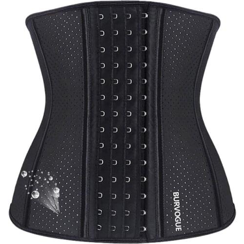 Burvogue Women Underbust Waist Corset Breathable Mesh Satin & Latex Waist Trainer Corselet Slimming Steel Boned Workout Corsets