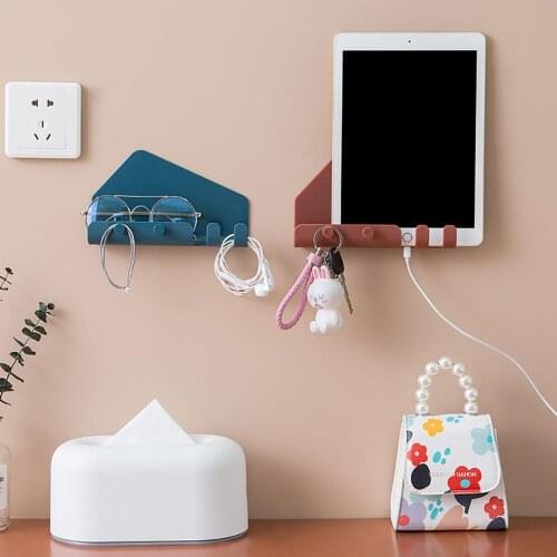 Creative Kitchen Traceless Sundries Rack Wall Hanging Nail-Free Key Plug Phone Charge Hooks For Bathroom Bedroom Storage Racks