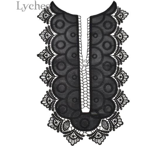 Lychee PU Flower Embroidered Lace Black Floral Lace Collar Trim DIY Sewing Material Supplies for Dress Making