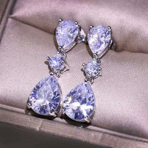 UILZ Fashion White Cut Zircon Water Droplets Earrings for Women Luxury Bridal Jewelry Shiny Crystal Wedding Brincos UE4001