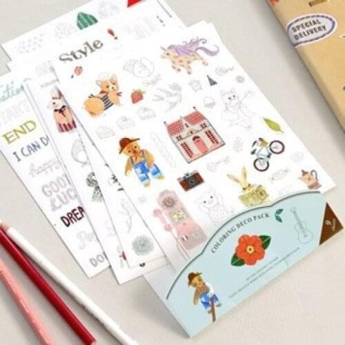 9sheets handmade stickers for coloring DIY cute cartoon bear& flower crown & words sticker adhesive stationery sticker set