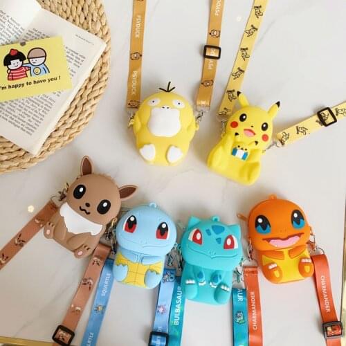 6 styles Japanese Pokemon Action Figures Shoulder Bag Pikachu Squirtle Bulbasaur Charmander Soft Silicone Coin Purse Key Case
