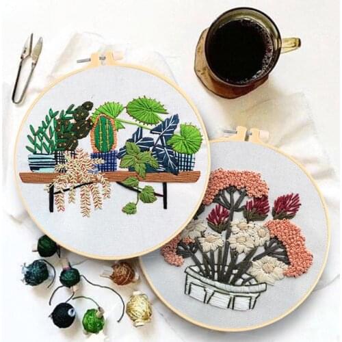 Embroidery Kit DIY Flowers Plants Pattern Printed Needlework Tools Beginner Embroidered Round Cross Stitch Kits Sewing Craft Set