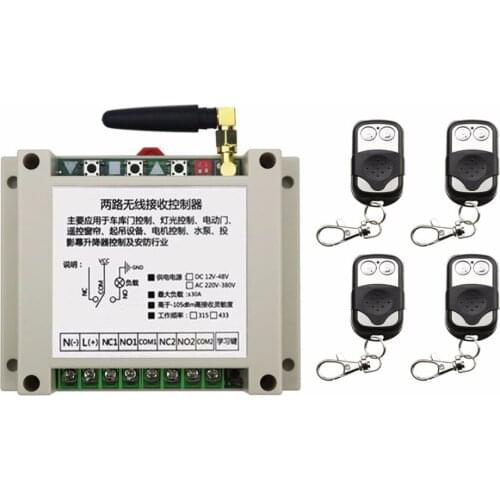 New AC220V 250V 380V 30A 2CH 2Channe Radio Remote Control Switch Receiver 4* Metal Push Button Transmitter Learning Code