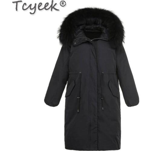 Tcyeek Coat Female Winter Plus Size 7XL White Duck Down Jackets Womens Coats Raccoon Fur Collar Hooded Woman Parkas Casaco 168