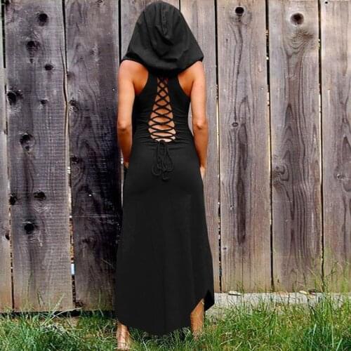 Long Dress Women Halter Lace Up Hollow Out Club Sexy Stylish A Line Black Slim Spring Elegant Casual gothic Dresses