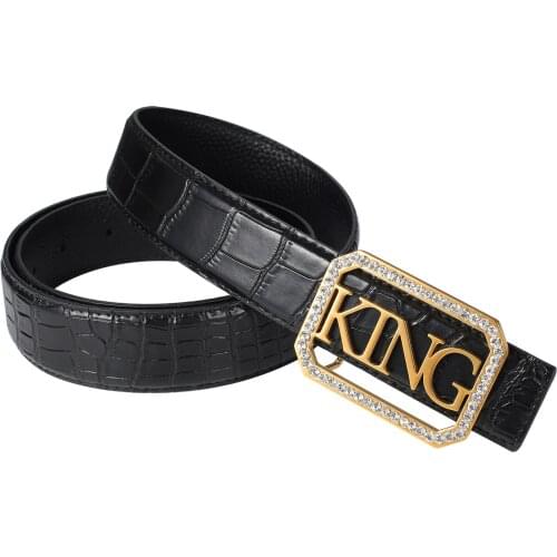 Personalized Custom Womens Rhinestone Belt Buckle Accessories With Fashion Crocodile pattern leather Belt Gift For Friend