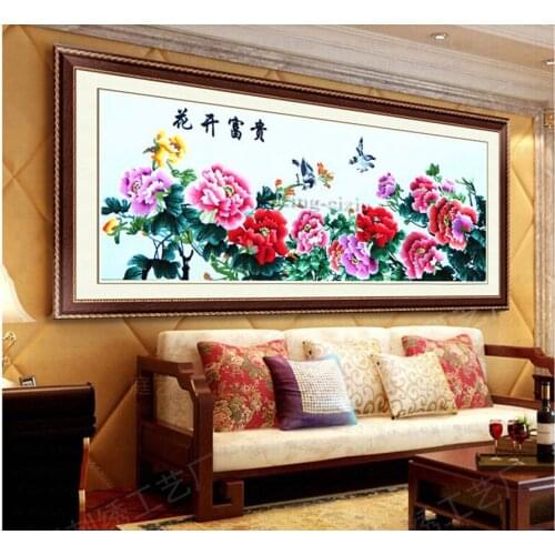 Mural Silk Embroidery Wealth Peony Living Room Bedroom Tea Restaurant Interior Decoration Painting Wedding Gift Painting SP0103