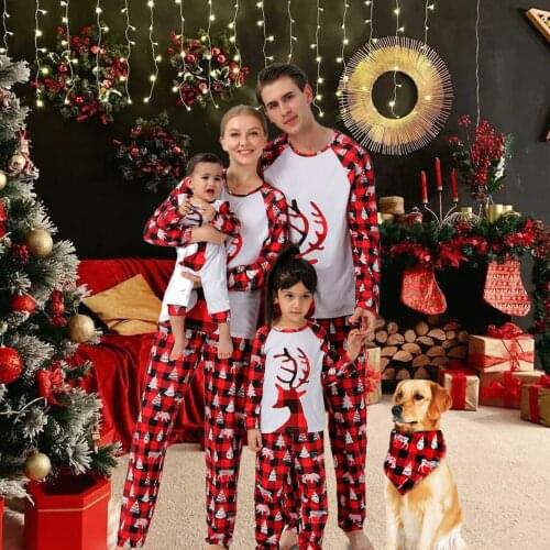 Christmas Pajamas Set Plaid Family Matching Outfits Father Mother Children & Baby Sleepwear Xmas Deer Cartoon Family Look