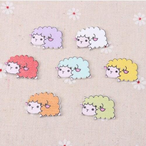 Mix Cartoon Sheep Wooden Buttons Botones Handmade Accessories Decoration Sewing Scrapbooking Crafts DIY 25x19mm 20pcs MZ105