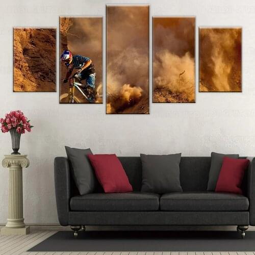 Modern modular wall art picture canvas HD printing 5 panel extreme sports mountain bike poster Nordic style frame