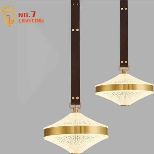 Modern Luxury Copper Crystal Pendant Lights Designer Leather Hanging Lamp Bar Living/Dining Room Bedroom Bedside Corridor Study